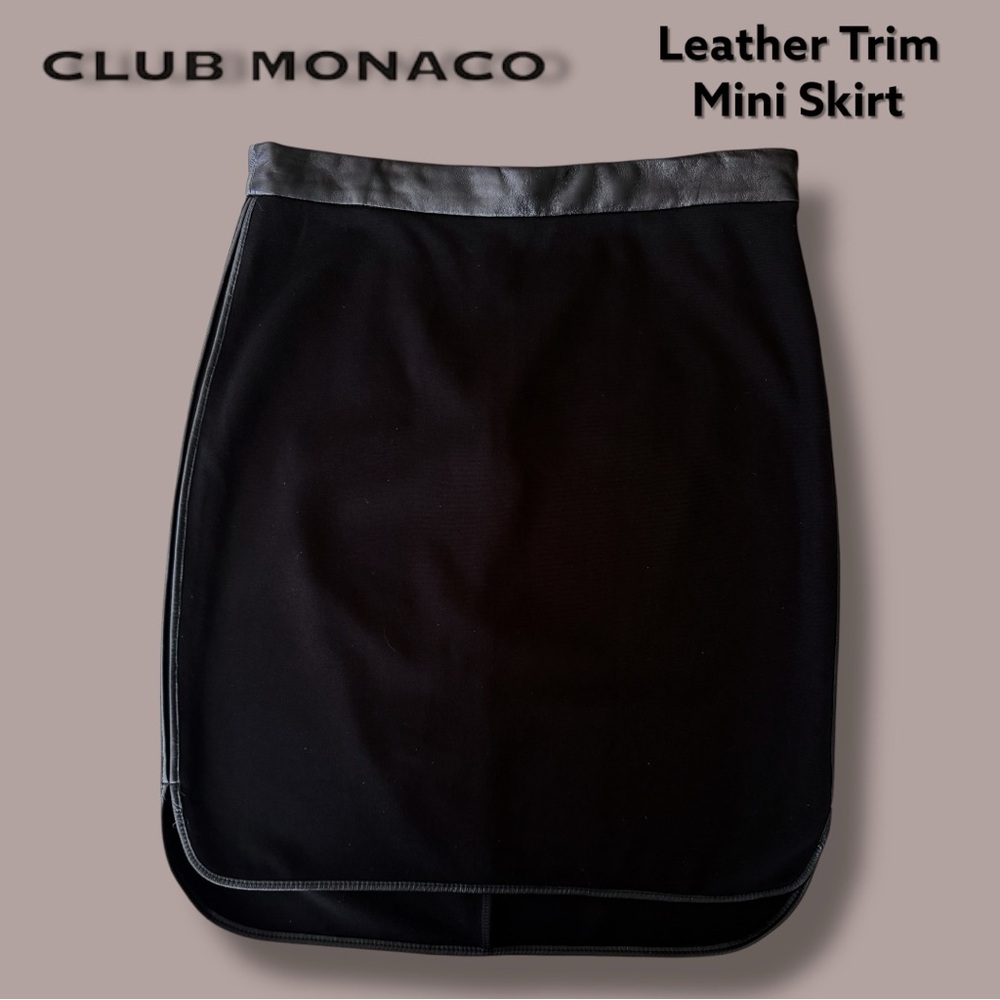 Club Monaco Black Leather Trim Mini Skirt‎